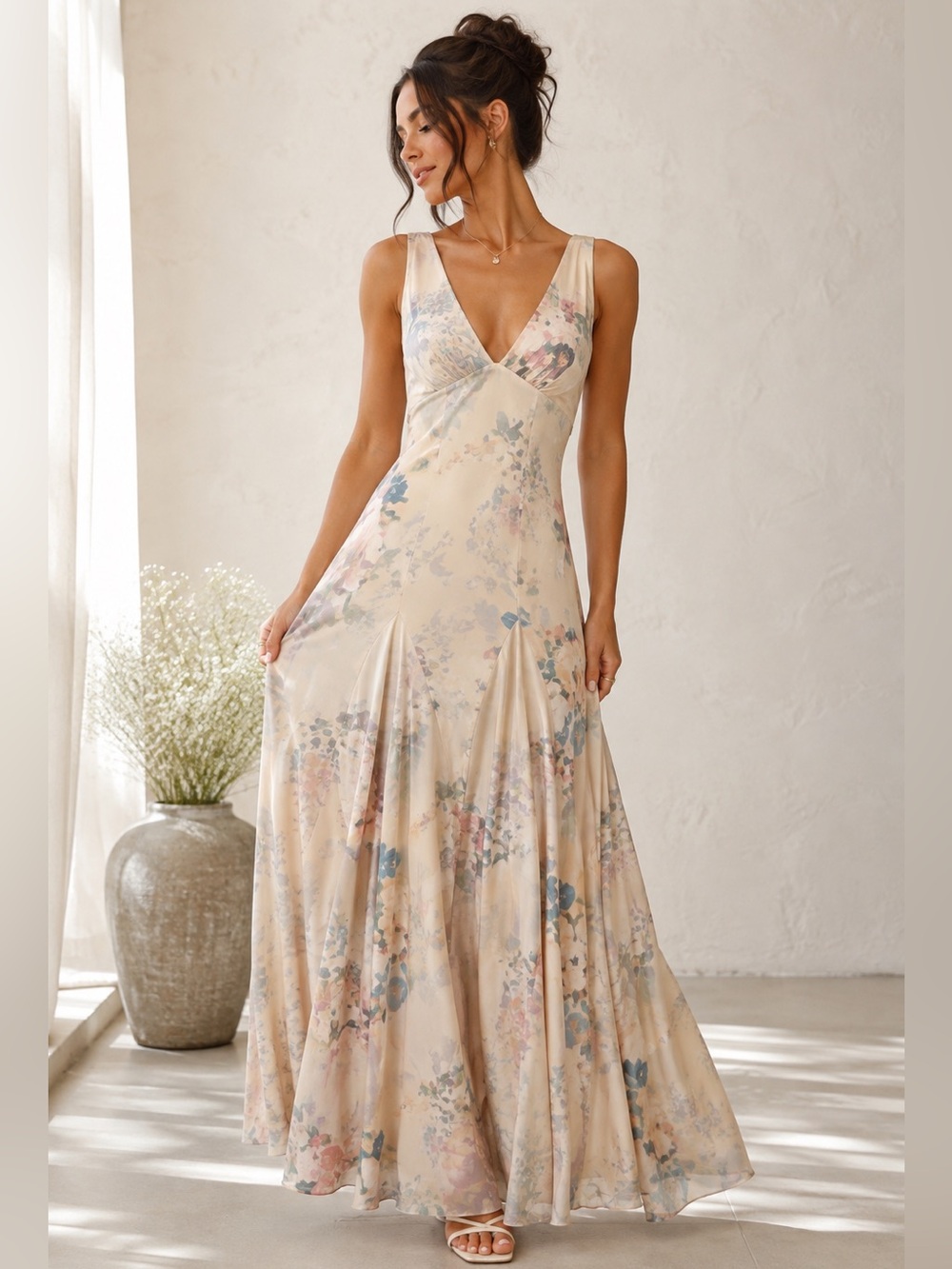 Eliane Rose Floral Mesh Maxi Dress XS NWT Romantic Drop Waist
